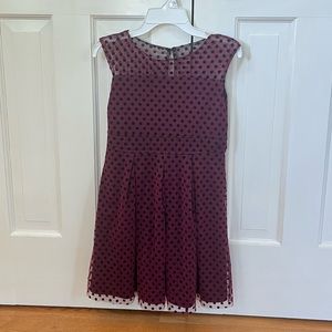 Maroon dress with velvet polka dots
